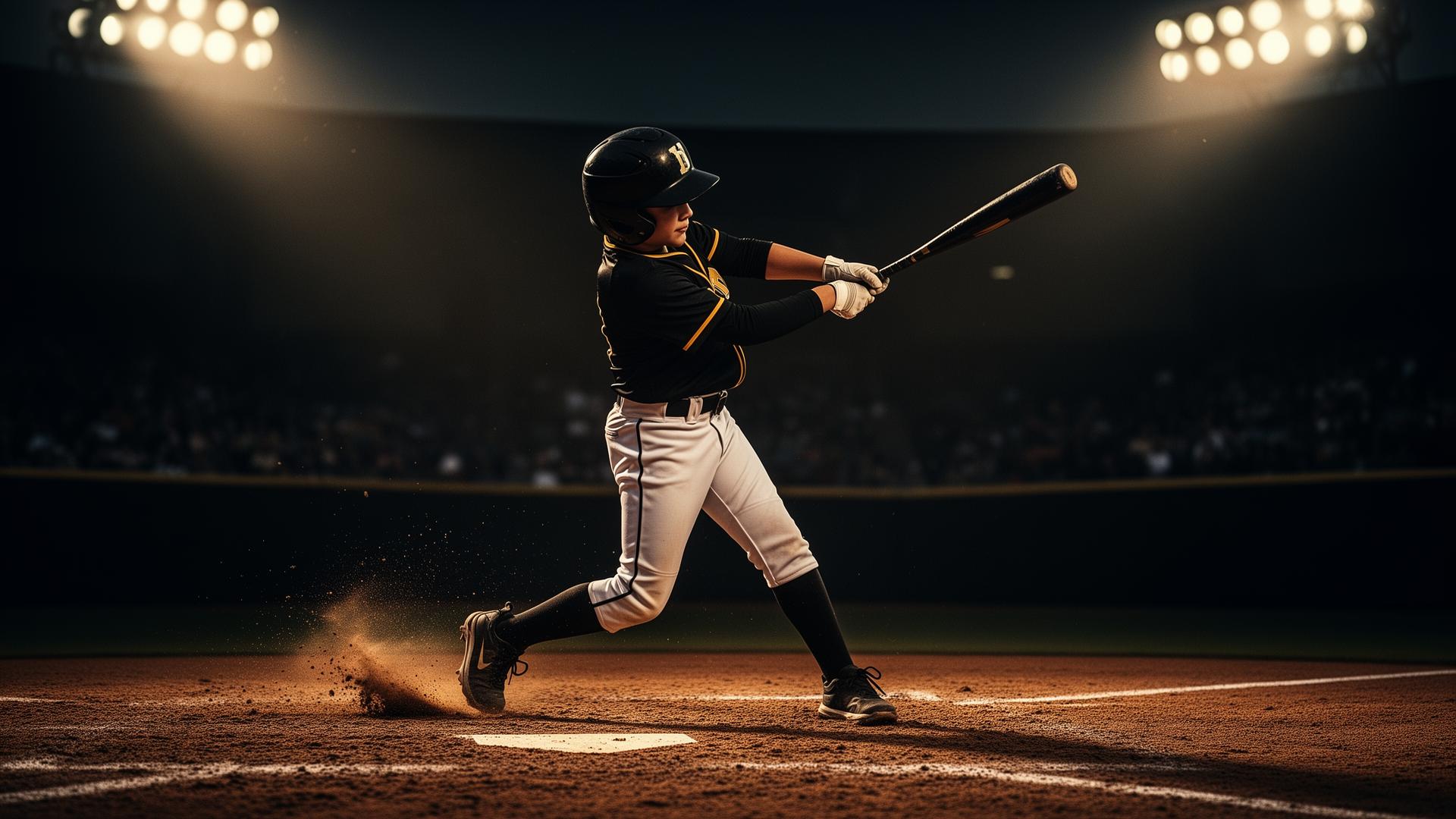 Elite Knights player mid-swing under stadium lights